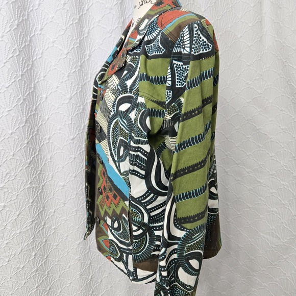 Additions by Chico's Geometric Grovy Canvas Button Up Relaxed Fit Jacket Sz 1 /M - Picture 3 of 13